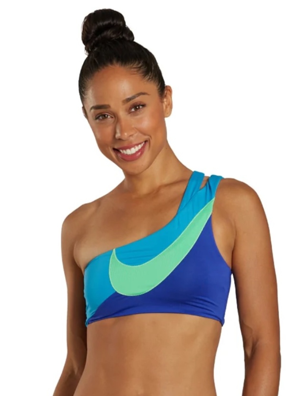 Nike Swoosh Block asymmetrical one-shoulder bikini top in size Medium.